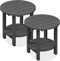 SERWALL Round Outdoor Side Table Set of 2, HDPE Small Adirondack Double End Table, Gray