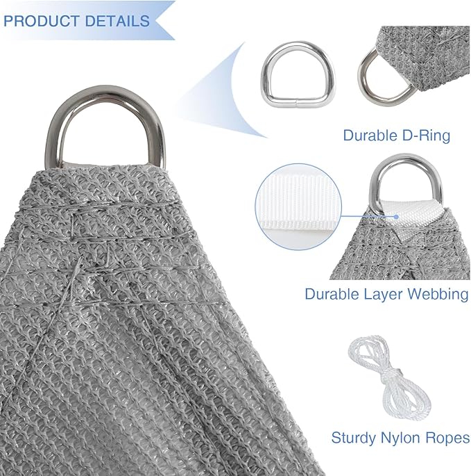 E&K Sunrise 6' x 6' x 6' Sun Shade Sail Triangle Canopy Shade Cover UV Block for Patio Backyard Garden Outdoor (Light Gray)