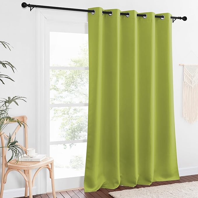 NICETOWN Patio Blackout Curtain Panels - Extra Wide Sliding Door Thermal Insulated Drape, Privacy Room Divider Curtain for Bedroom Office (Fresh Green, 66 x 118 Inch Long)