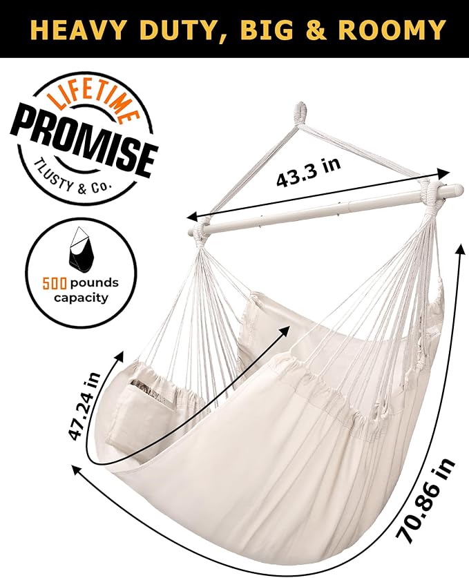 ADVOKAIR Hammock Chair Large 70.9"x47.2", 32% Bigger XXL Hanging Swing Chair with 500lbs Capacity, Heavy Duty Steel Spreader Bar, Extra Roomy Comfort for Adult Indoor Outdoor Bedroom Patio