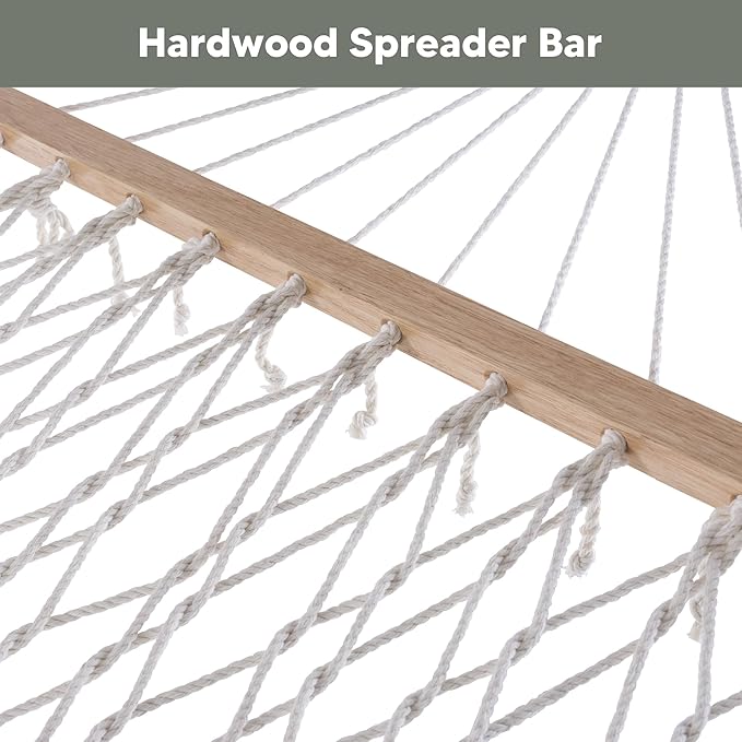 SUNCREAT Hammocks Outdoor Double Hammock with Hardwood Spreader Bar, Cotton Rope Hammock with Polyester Pad, Blue&Aqua