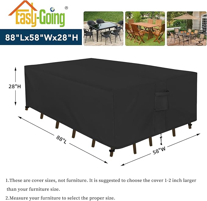 Easy-Going Rectangle Patio Furniture Cover Waterproof Outdoor Dining Table and Chair Cover Anti-UV Outside Sectional Sofa Set Covers (88"L x 58"W x 28"H, Black)
