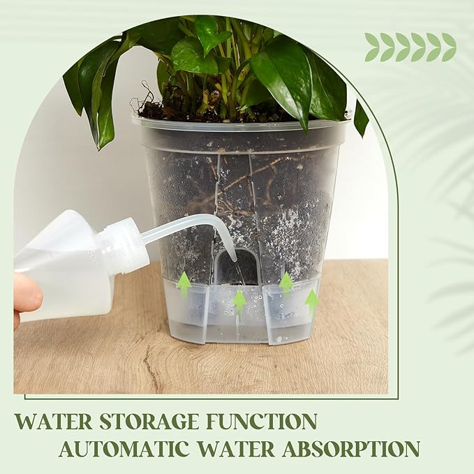 Self Watering Pots for Indoor Plants with Deep Reservoir and High Drainage Holes for Outdoor Plants and Flowers, Bare Root Planter(4.72'',Clear,3 Pcs)