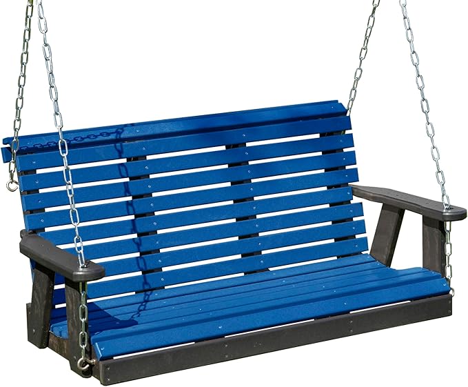Poly Lumber Wood 5FT Porch Swing Amish Craftsmandship Made in USA HDPE with No wood fibers and 1000 lbs Limit. Stainless Steel Hardware.Signature Rollback design for Patio Outdoor Backyard Garden Park