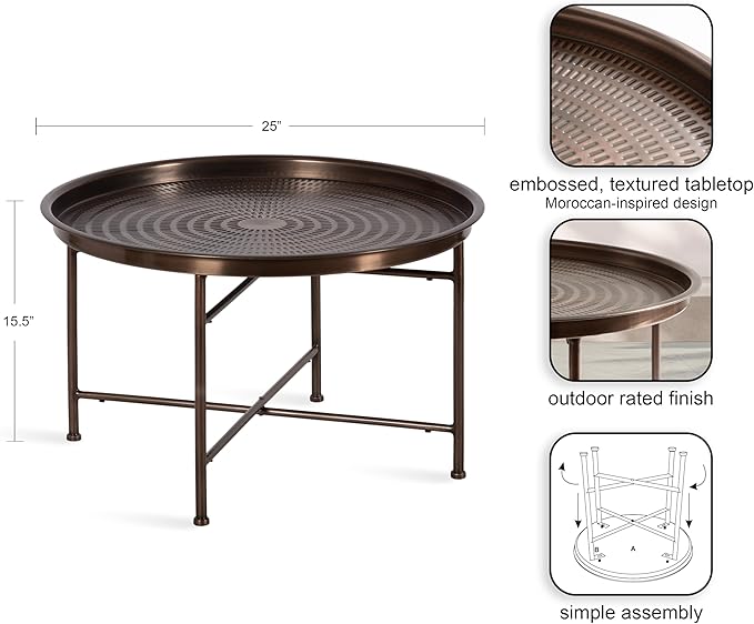 Kate and Laurel Mahdavi Modern Round Outdoor Coffee Table; 25 x 25 x 16; Bronze; Transitional Patio Coffee Table with Textured Top for Outdoor Furniture Decor