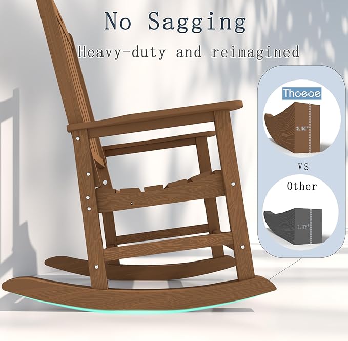Oversized Rocking Chair Set of 8, Outdoor Rocking Chair for Adults, All Weather Resistant Porch Rocker for Lawn Garden, Wood