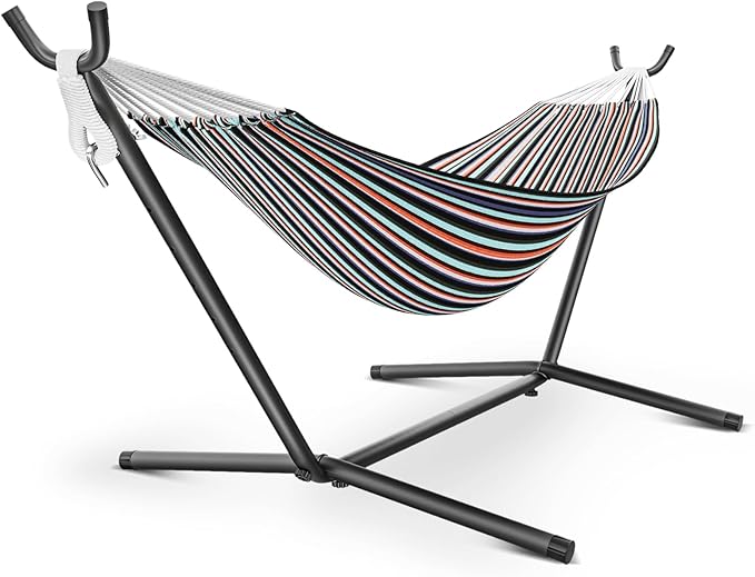 Hammock with Stand for Outside, 600lbs Portable Hammock with Carrying Bag for 2-Person Outside Patio, Heavy Duty, Easy Assembly