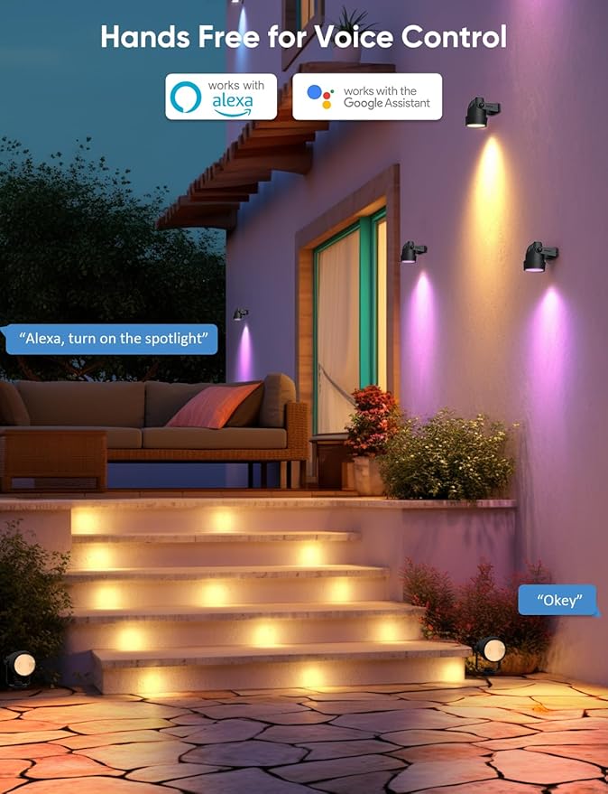 APPECK Landscape Lighting, RGBW Color Changing Low Voltage Landscape Lights with APP Control, IP65 Waterproof Outdoor Spotlights for Garden Yard Outside Decoration, 8 Pack