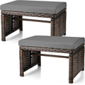 2 Pcs Patio Rattan Ottomans Outdoor Wicker Ottomans Patio Footstool Footrest with Removable Cushion Soft Zippered Cushions Function Footstool Seat Table for Backyard Balcony Poolside(Gray, Black)