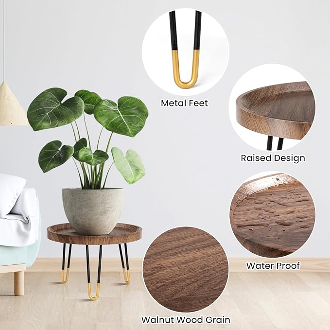 Plant Stand Indoor Outdoor, Mid Century Style Walnut Wood Color Plant Stand,Waterproof Design Modern Plant Table,Easily Assemble Come With Tools,Nice For Room Decor (L)