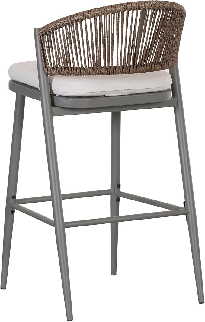 Christopher Knight Home Hearth 30.25" H Patio Barstools Set of 2, Woven Wicker Counter Stool, PE Rattan Scallop-Shaped Backrest Bar Chair, Metal Frame Barstool for Backyard Balcony Garden, Gray