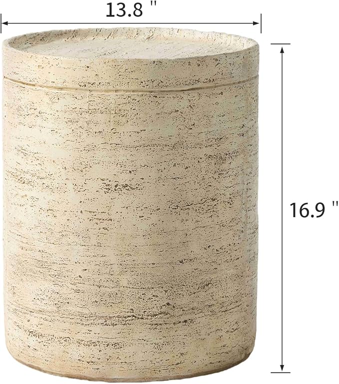 SUNBURY Set of 2 Outdoor Side Tables for Patio, Concrete Accent End Table, Round Modern Coffee Ceramic Side Garden Stool Log
