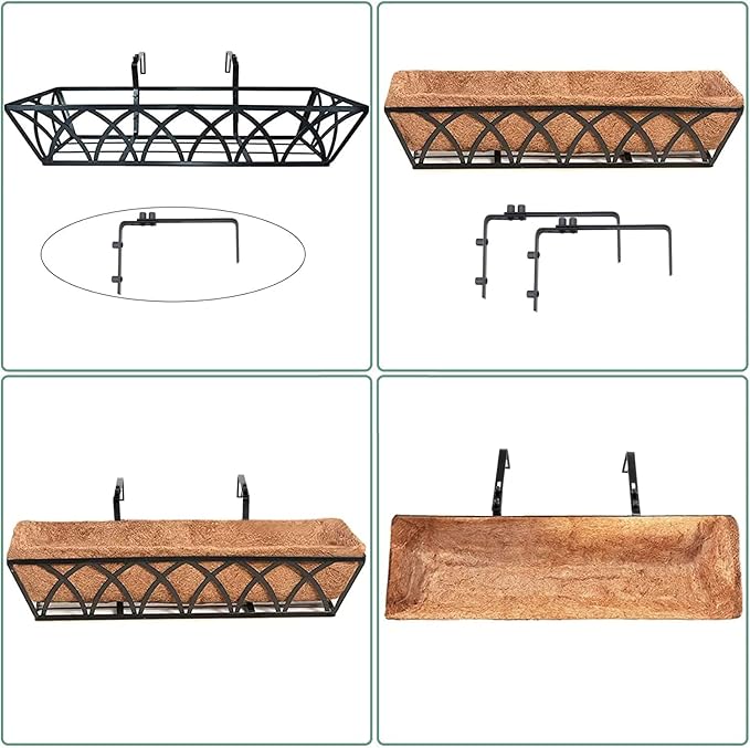 6pcs 30 Inch Window Deck with Coco Liner, 30" Window Boxes Horse Trough with Coconut Coir Liner, Metal Hanging Flower Planter Window Basket Deck Railing Planter Boxes for Outdoor Indoor Lawn