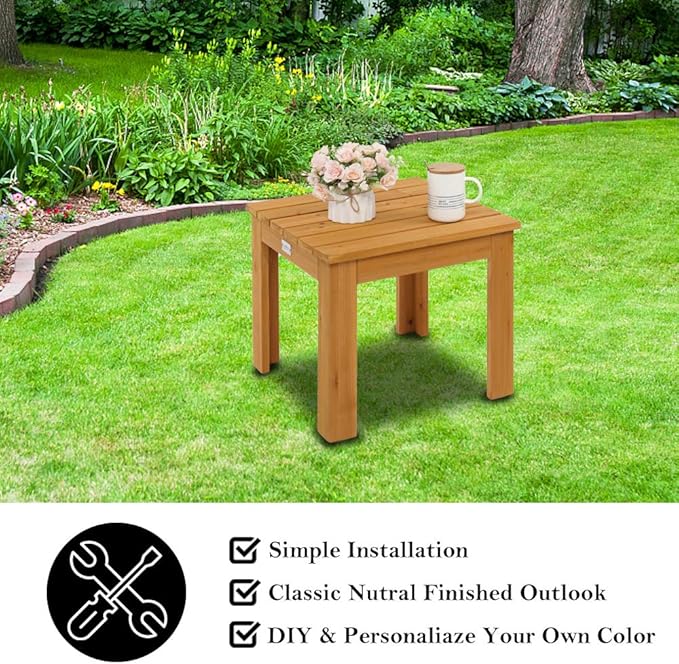 VINGLI Outdoor Wooden Side Table, Square Patio Side Table, Small Outdoor Table for Patio, Backyard, Garden, Poolside, Balcony, Adirondack Conversation End Table (Teak)