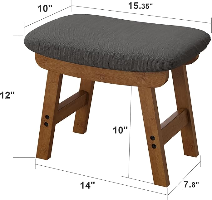 Gray Foot Stools Ottoman, Small Soft Footrest Ottoman with Wood Legs, Wood Foot Stool for Living Room, Bedroom, and Kitchen