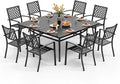 PHI VILLA 9 Piece Outdoor Dining Set for 8, 60" Metal Square Table with Umbrella Hole & Stackable Wrought Iron Chairs, All Weather Large Furniture Set for Patio, Deck, Backyard, Porch - Black