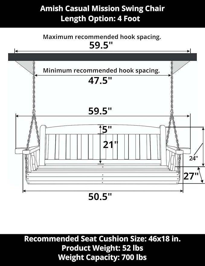 Amish Heavy Duty 800 Lb Mission Treated Porch Swing with Hanging Chains (4 Foot, Oak Stain)