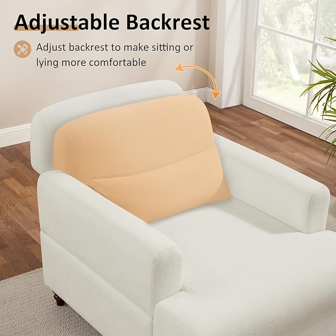 Oversized Chaise Lounge Chair Set of 2, Cloud Fluffy Chaise Sofa Recliner with Adjustable Backrest, Comfy Upholstered Sleeper Couch Bed, Modern Deep Seat Reading Armchair for Living Room, Bedroom