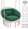 Magshion Hanging Hammock Chair with Comfy Cushion Offer Extra Support, Macrame Swing Chair Porch Hanging Chair, 350 Lbs Capacity, Perfect for Backyard Beach Relaxation and Enjoyment (Green and White