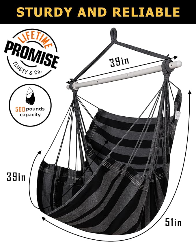 ADVOKAIR Hammock Chair Swing, Heavy-Duty Hanging Rope Swing Seat Supports 500 Lbs, Ideal for Outdoor Patio, Backyard, Porch, Deck & Indoor Bedroom Use