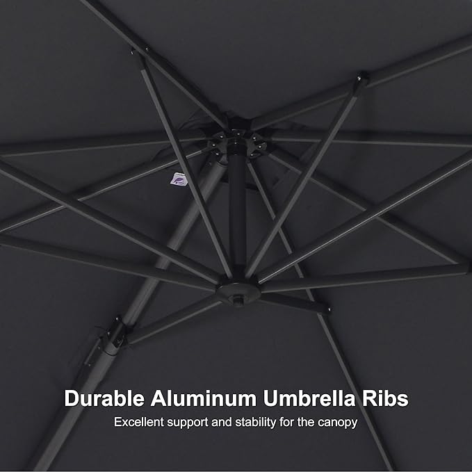 PURPLE LEAF 8' X 8' Patio Umbrella with Steel Plate Base for Pool 7' High Offset Outdoor Cantilever Umbrella Swimming Pool Umbrella with 360°Rotation for Poolside Grey