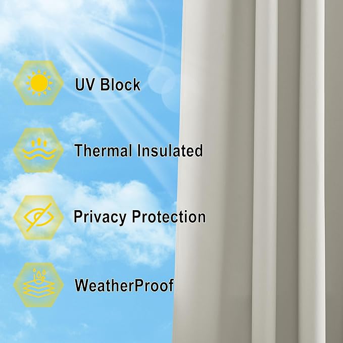 NICETOWN Outdoor Curtains for Patio Waterproof, Rustproof Grommet Room Darkening Thermal Insulated Indoor Outdoor Window Treatments Thermal Drapes for Pergola, Natural, W52 x L84, 1 Panel