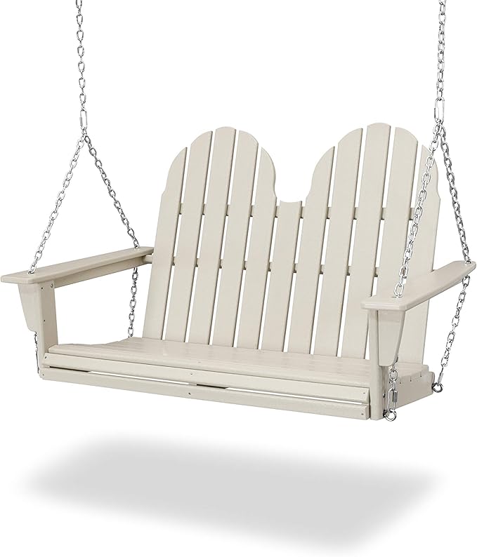 POLYWOOD Vineyard 2-Person Porch Swing, Sand - Heavy Duty HDPE Outdoor Hanging Swing for Front Porch, Patio & Balcony - Adult Garden Swing Bench with Chains