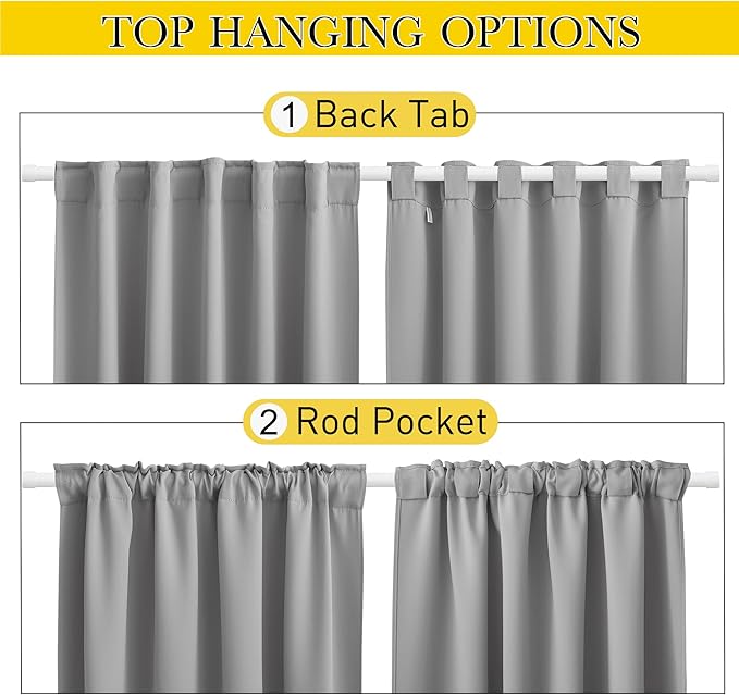 NICETOWN 2 Panels Outdoor Curtains Waterproof Pocket & Back Tab on Top & Bottom, Thermal Insulated Windproof Sun Blocking Outside Privacy Drapes for Patio with Fixed Rope, W52 x L95, Silver Gray