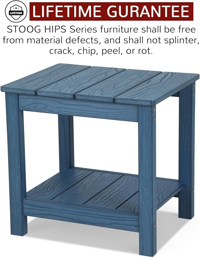 Stoog Outdoor Side Table, All-Weather Adirondack Side Table, Never Fade or Rot, for Backyard, Garden, Pool, Lawn, Porch, Blue