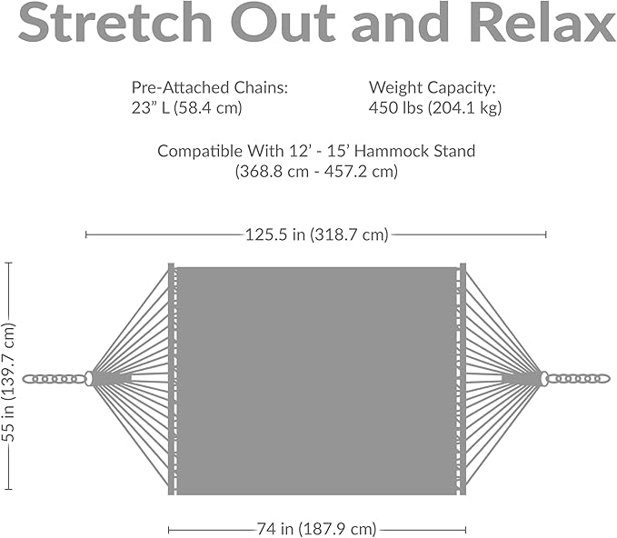 Sunnydaze Quilted Outdoor Hammock with Spreader Bars - Heavy-Duty 450-Pound Capacity Double Hammock for Outside - Khaki Stripe