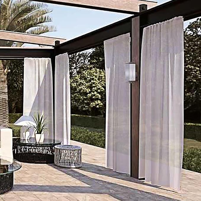 SpaceDresser Waterproof Outdoor Sheer Curtains for Patio - 2 Panels Rod Pocket Indoor Voile Sheer Curtain for Living Room,52W x 108L inch, Silver Grey