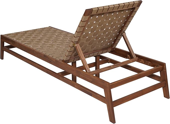 Christopher Knight Home Susua Rope Chaise Lounge with Acacia Wood Frame, Adjustable Backrest Single Lounge Sofa, Patio Sun Lounger Recliner Chair for Poolside Backyard, Light Brown + Mocha