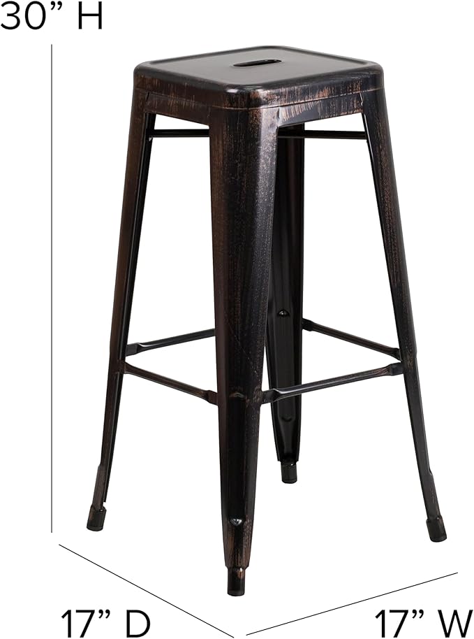 Flash Furniture Lily 4 Pack Commercial Grade 30" High Backless Black-Antique Gold Metal Indoor-Outdoor Barstool with Square Seat
