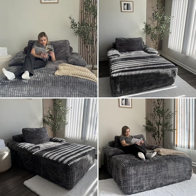 YITAHOME 67"L x 48"W Chaise Lounge Chair Indoor, Oversized Corduroy Upholstered Boneless Sofa Bed, Deep-Seat Sleeper Couch, Reading Chair, Cloud Sofa Couch for Living Room, No Assembly Required, Grey