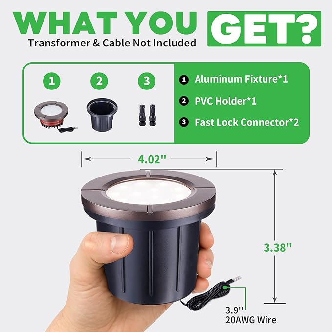 Ground Well Lights, Landscape LED Low Voltage Inground Lights, Outdoor Waterproof IP67, 12V Wired Aluminum ORB for Backyard Wall 6W 580LM 8 Pack