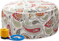 Magpie Fabrics Indoor/Outdoor Inflatable Stool Ottoman Pouf, Water Repellent Round Footrest Footstool with Foot Pump D20 xH9, Portable for Patio Garden Travel Camping or Home, Paisley Red Beige