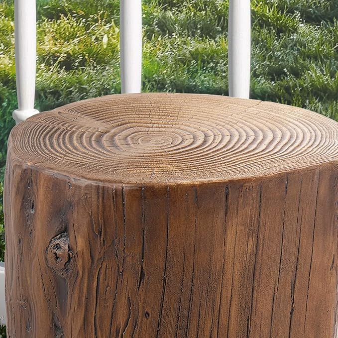 SUNBURY Outdoor Side Table Set of 2, Tree Stump Side Table Brown Colored Faux Wood, Wood Stump Stool, Ottoman or Plant Stand, Deck or Garden
