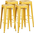 Shahoo 30 Inches Metal Bar Stools Counter Height Stackable Backless Stools, Industrial Patio Stools Indoor Outdoor Metal Kitchen Stools Set of 4 (Yellow, 30'')