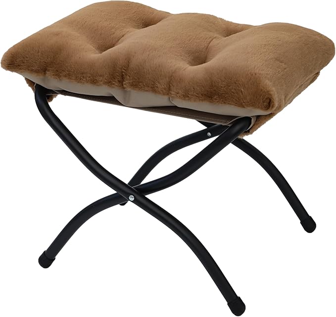 15"(H) Folding Ottoman, Foldable Footrest Stool, Portable Small Foot Stool for Couch, Collapsible Foot Rest Ottoman for Sofa, Accent Padded Ottomans for Living Room, Bedroom, Brown