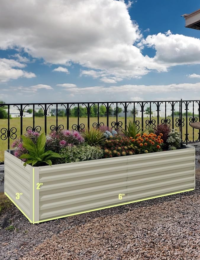 Garvee 2PCS 6x3x2ft Galvanized Raised Garden Bed Outdoor,Rust-Resistant Raised Garden Beds for Gardening, Easy Assembly Outdoor Garden Box & Planters, Beige