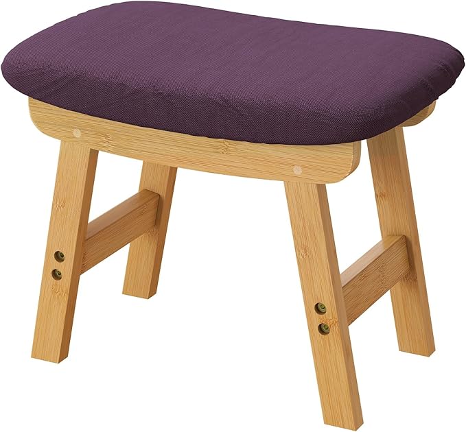 Pruple Foot Stools Ottoman, Purple Small Soft Footrest Ottoman with Wood Legs, Sofa Footrest Extra Seating for Living Room Entryway Office