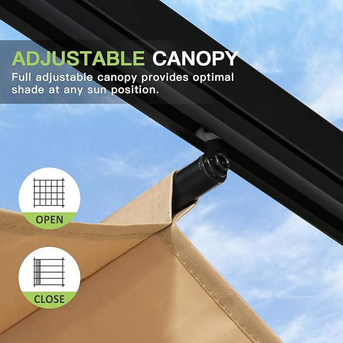 Aoxun 10'x12' Outdoor Pergola, Patio Aluminum Pergola with Upgraded Retractable Canopy, Heavy Duty Metal Pergolas and Gazebos with Adjustable Sun Shade Cover for Modern Backyard, Deck, Garden