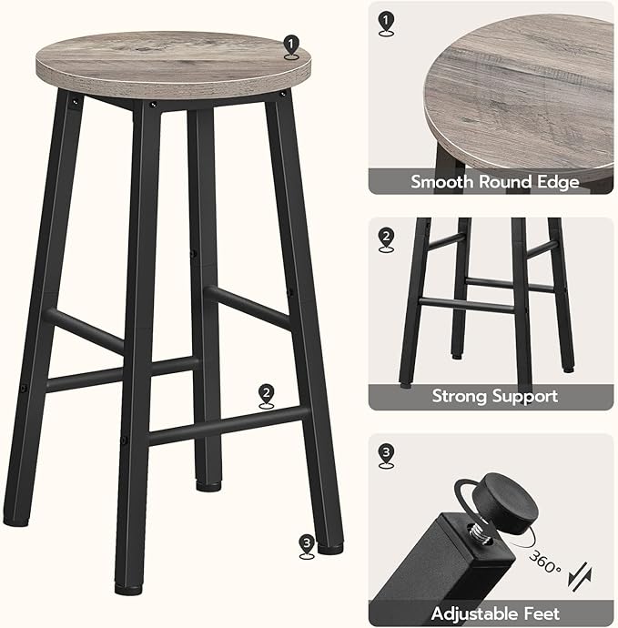 HOOBRO Bar Stools Set of 2, Counter Height Bar Stools, 25.8" Bar Stools for Kitchen Island, Industrial Kitchen Bar Chairs, for Dining Room, Kitchen, Bar, Greige and Black BG07BY01G1N2