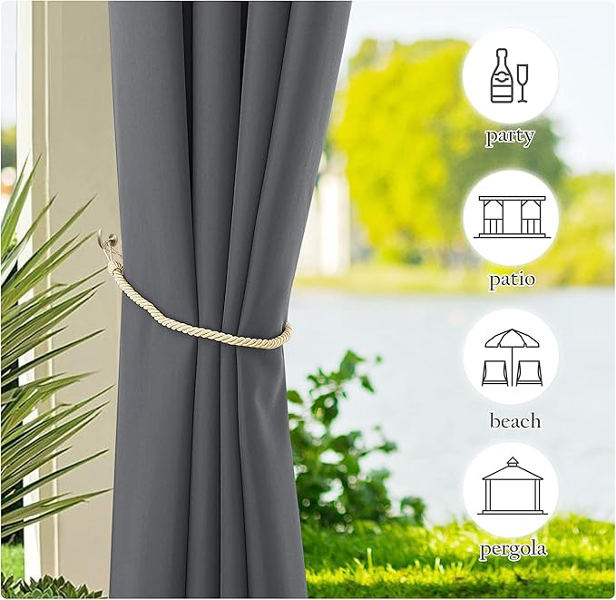 NICETOWN Canvas Outdoor Curtains for Patio Waterproof 2 Panels, Thermal Insulated Rustproof Top and Bottom Grommet Outdoor/Indoor Curtains Privacy Protect for Gazebo (55" by 108", Dove Gray)