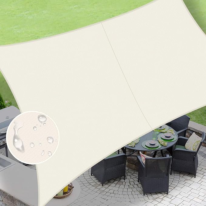 LOVE STORY Rectangle 5'x10' Waterproof Sun Shade Sail Canopy UV Block for Outdoor Patio Backyard Carport,Cream(We Make Custom Size)