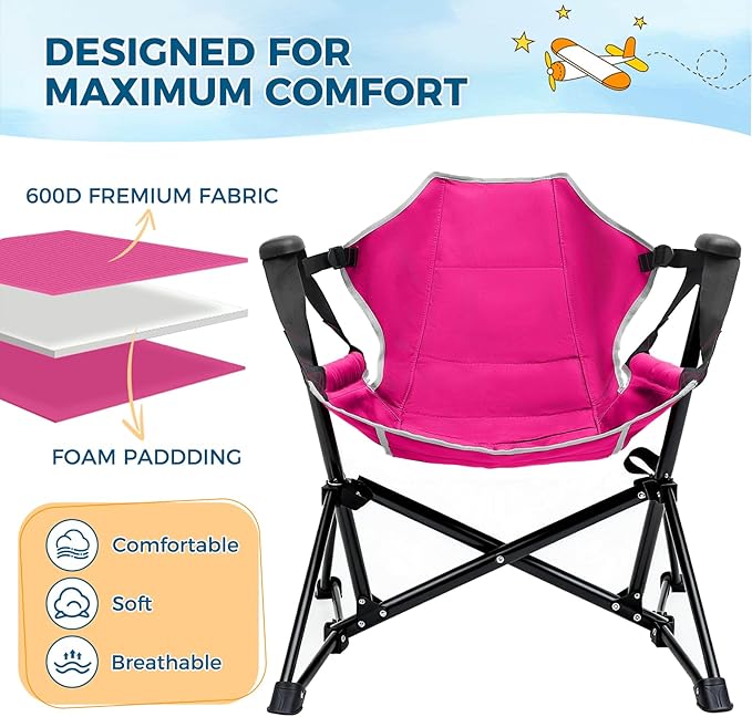 Kids Hammock Chair,Adjustable Kids Camping Chair,Folding Chair with Stand,Portable Hammock Chair for Camping, Travelling and Patio,Green,Supports 135 LBS (Pink)