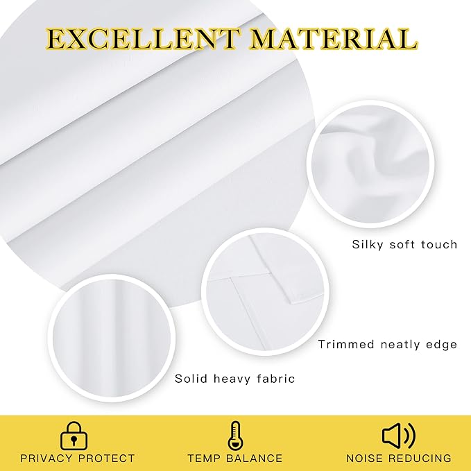 NICETOWN Room Darkneing Kitchen Curtain 45 inches Long - 50% Blackout Thermal Insulated Solid Grommet Sound & Light Blocking Drape Window Treatment for Bedroom (White, 1 Panel, W52 x L45)