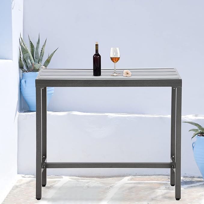 Outdoor Patio Counter Height Bar Table, 55" Rectangle for Patio, Garden, Yard, Balcony, Poolside (Gray)