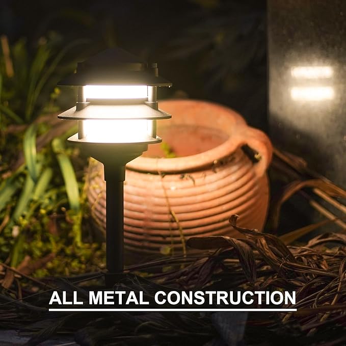 GOODSMANN Landscape Lighting 8PK Pathway Lights Low Voltage 2.2 Watt LED 12V AC Landscape Lights 30 Lumen Warm White with Cable Connectors Metal Stakes 9122-21102-08A