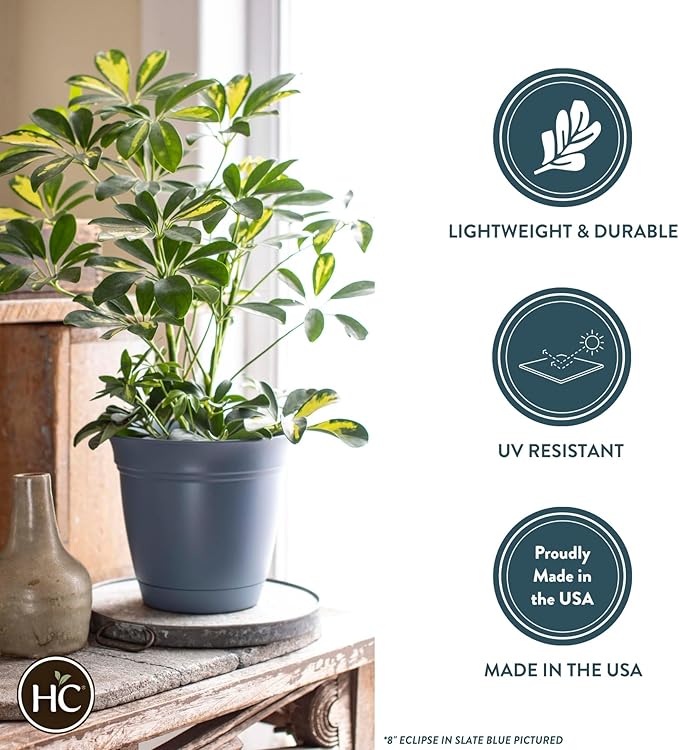 The HC Companies Eclipse Round Planter with Saucer - Outdoor & Indoor Plant Pot with Drainage Holes - Lightweight, UV-Resistant Plastic Pots for Plants, Flowers & Herbs (20" Black, Pack of 1)